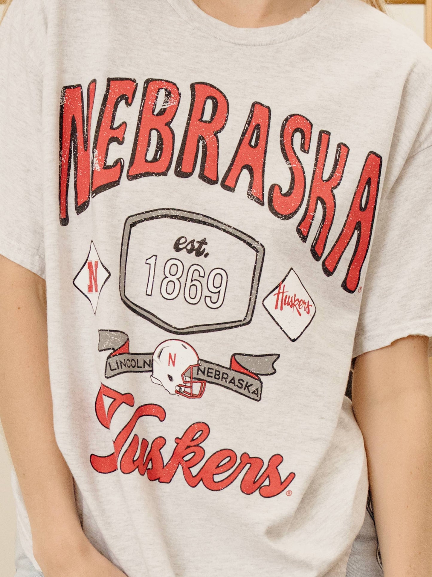 Ne Huskers Patches Thrifted Tee