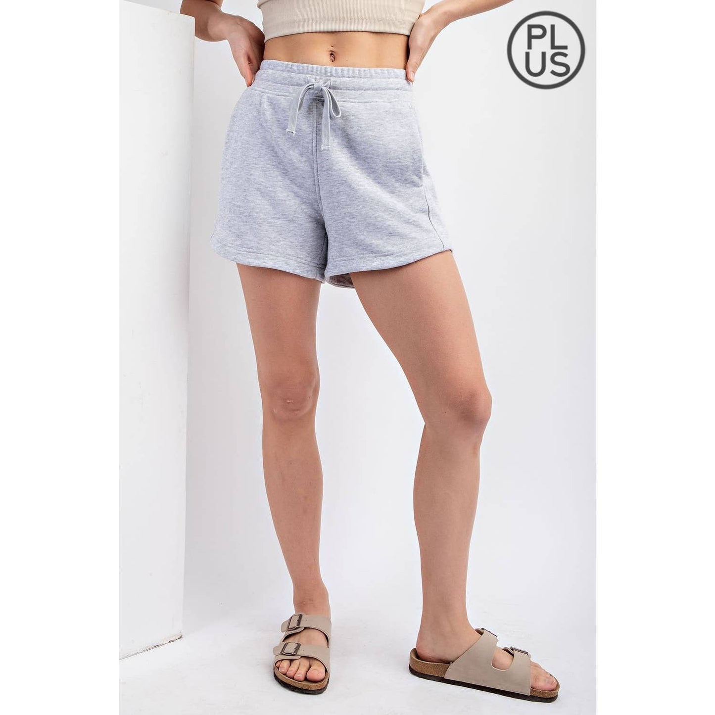 PLUS SIZE FRENCH TERRY BASIC SHORT: Lt Taupe / 1X-2X-3X(3-2-1)