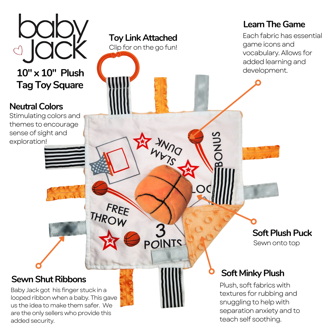 Basketball Baby Learning Lovey Tag Stroller Toy 10" x 10"