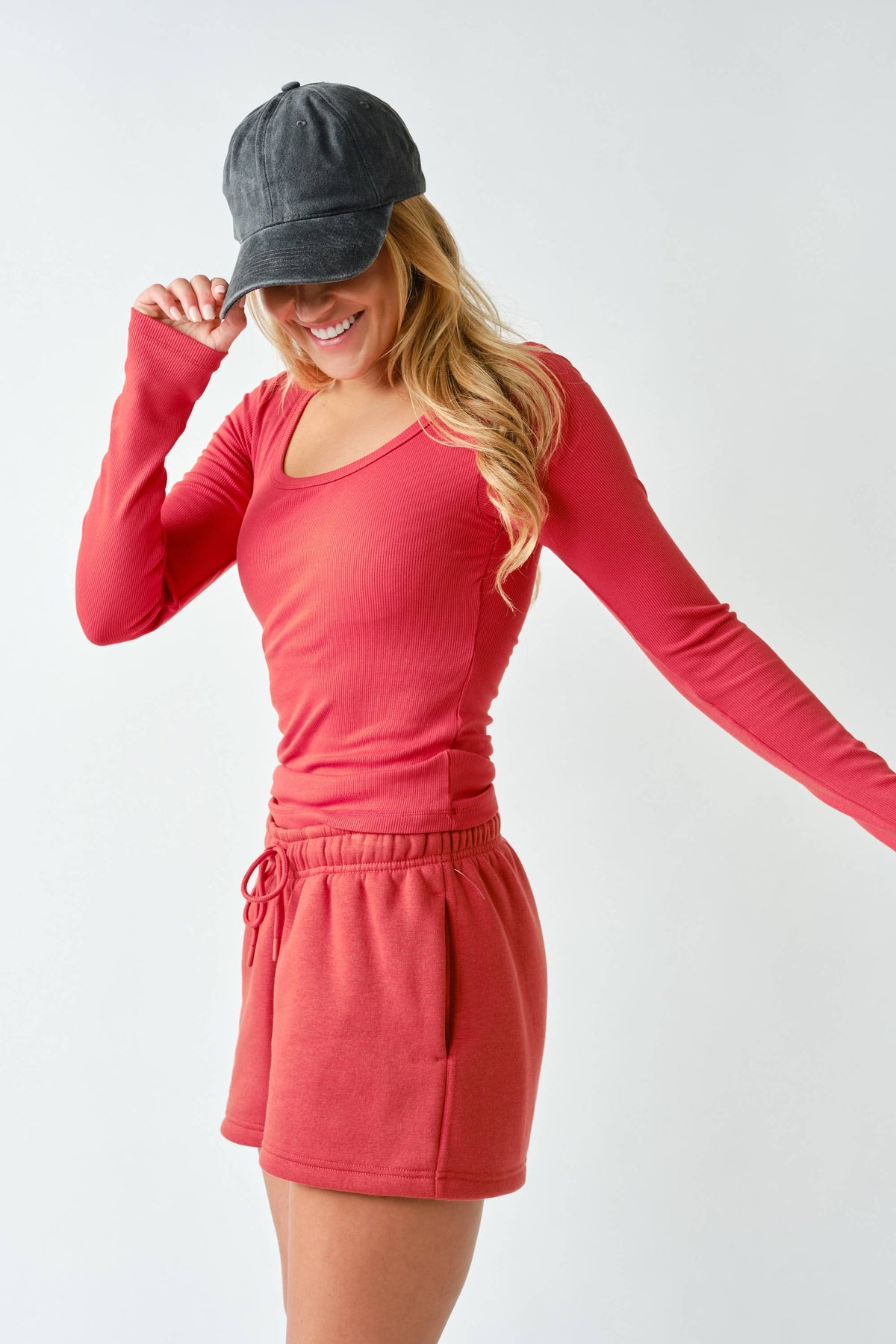 CoreClassic Micro-Ribbed Built-In Bra Long Sleeve Top: PLUM PINK
