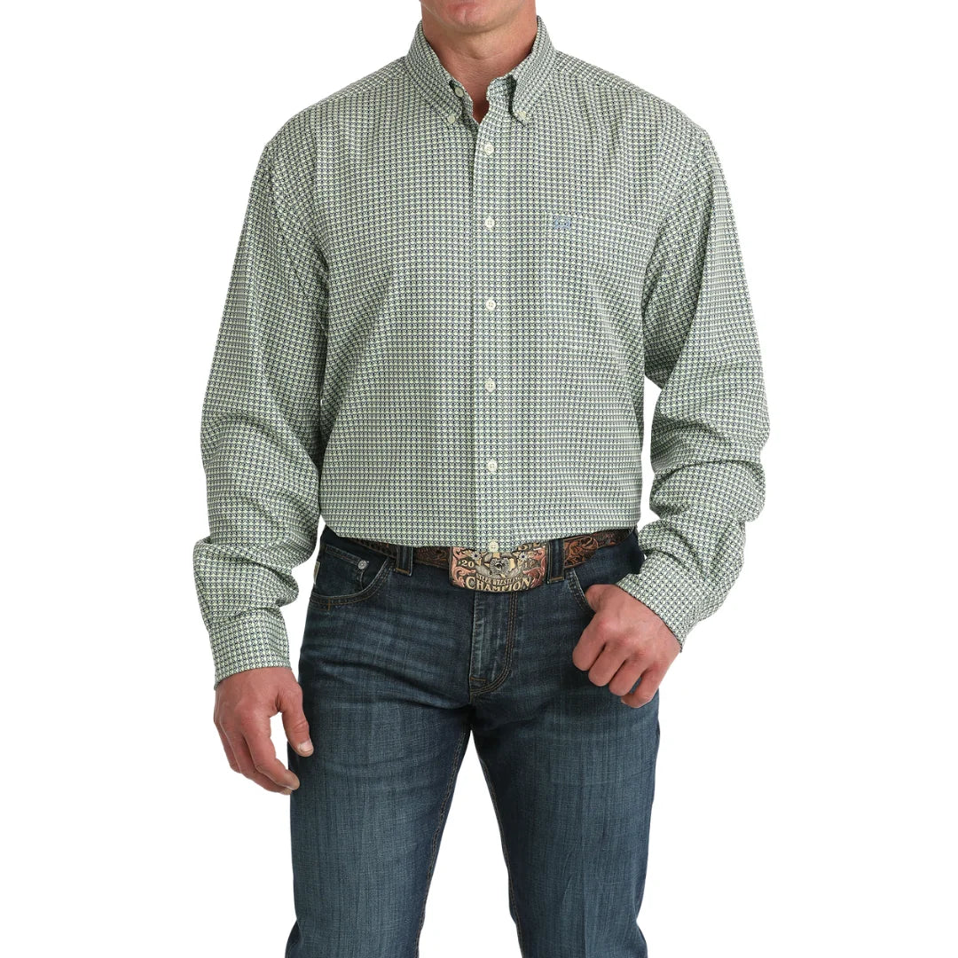 Cinch Men's Green Printed ArenaFlex Button Down Shirt