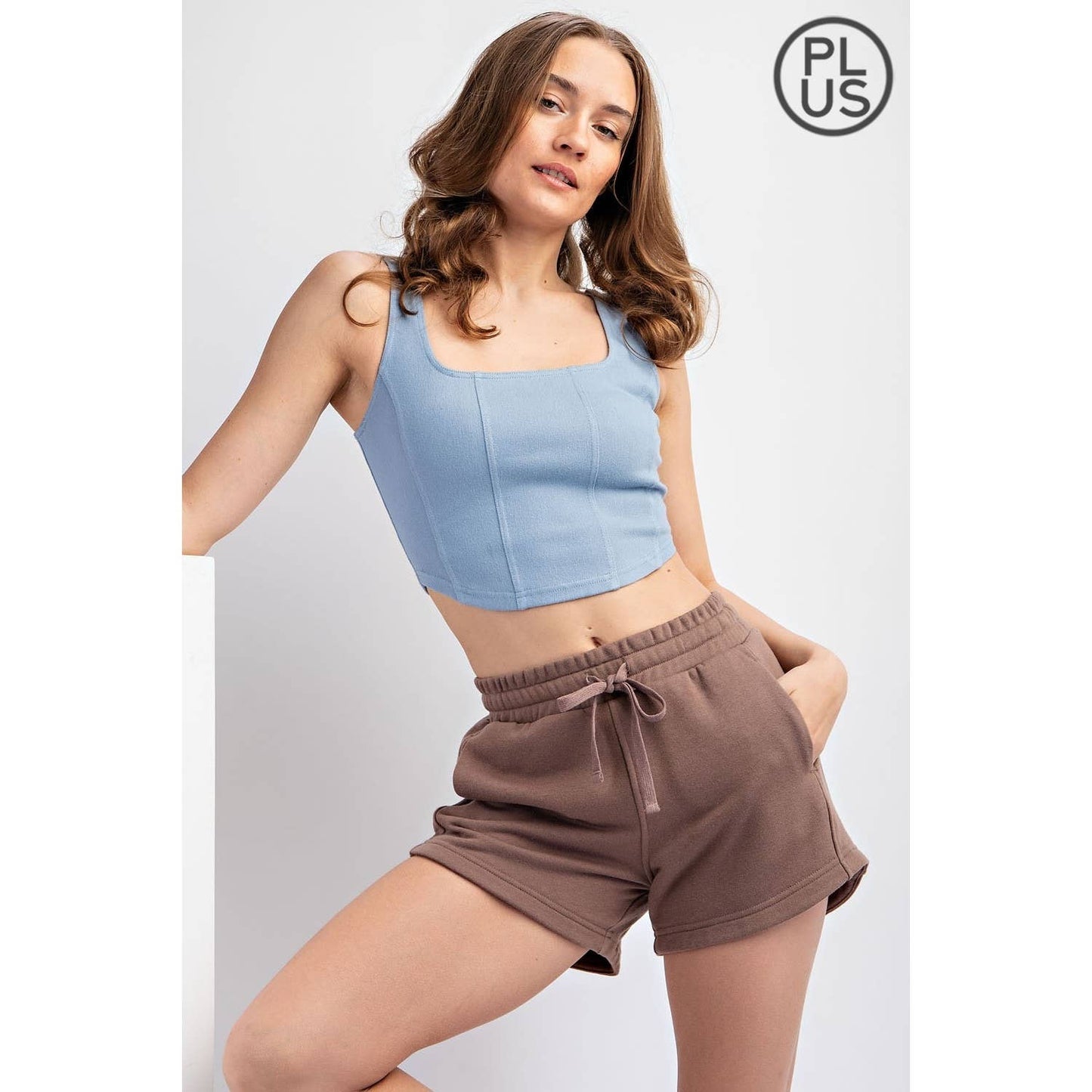 PLUS SIZE FRENCH TERRY BASIC SHORT: Lt Taupe / 1X-2X-3X(3-2-1)