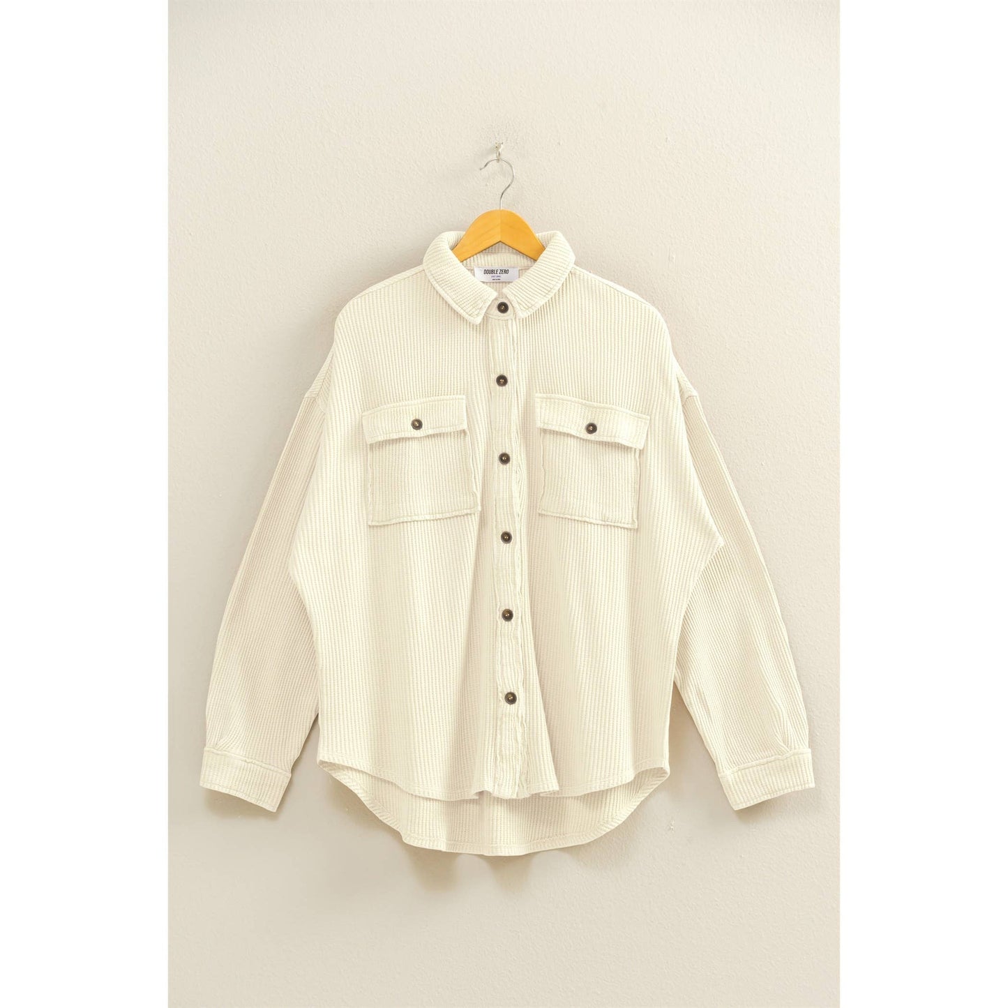 Oversized Mineral Washed Waffle Button Up Shacket: DEEP GREEN / S-M-L(2-2-2)