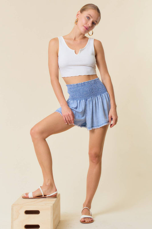 Tencel Denim Smocked Shorts