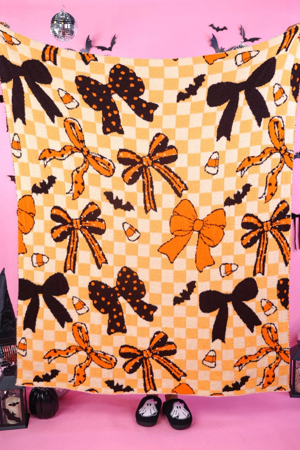 Spooky Sweet Blanket: Orange/Black / One Size