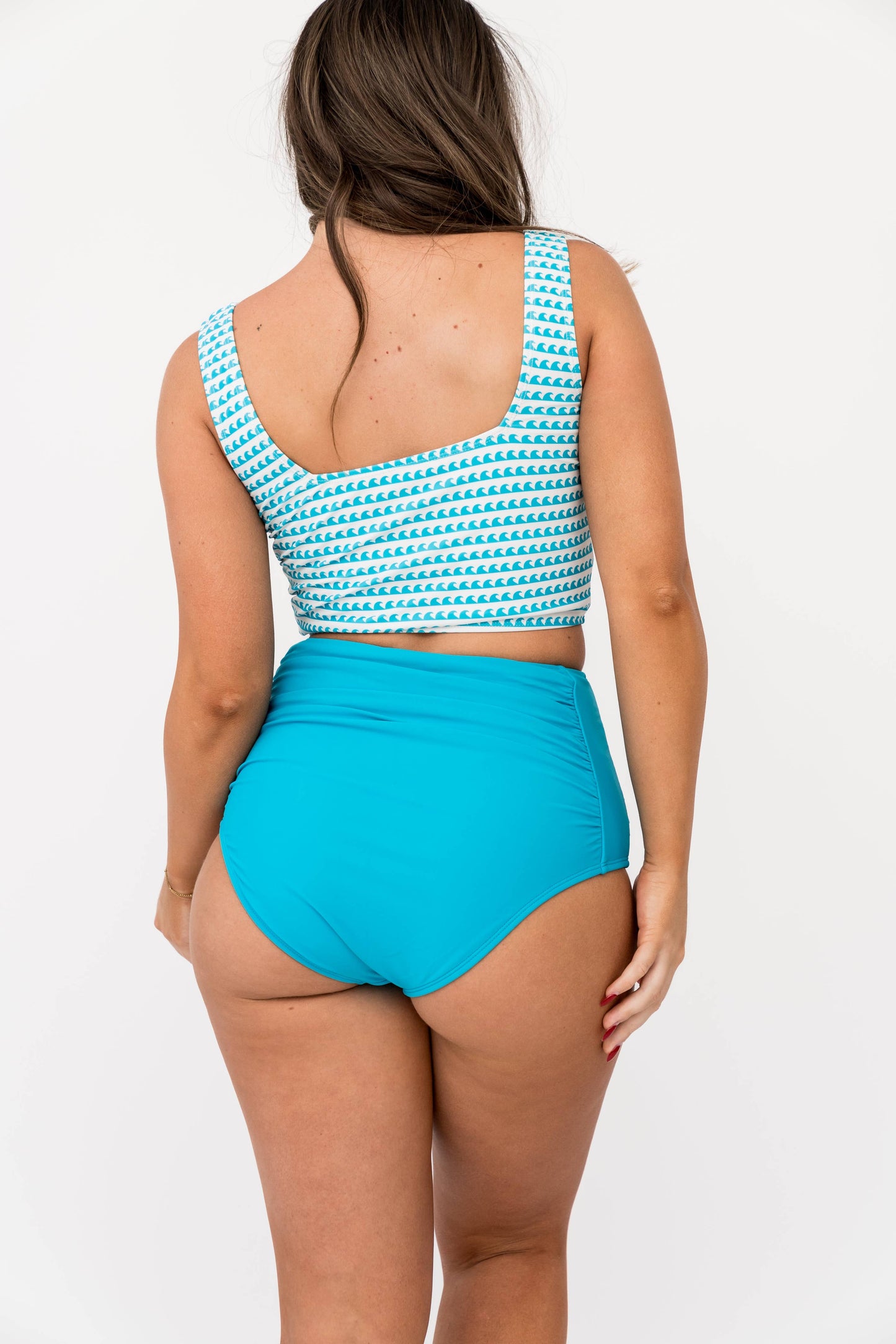 Blue High Waist Ruched Swim Bottoms