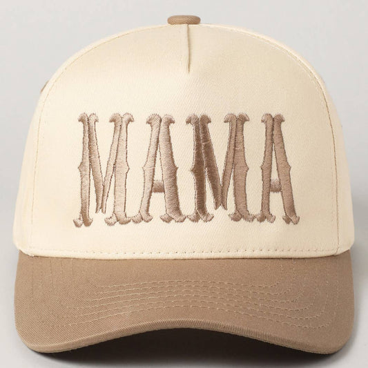 MAMA Typographic Design Embroidery Baseball Cap: Beige / ONE SIZE