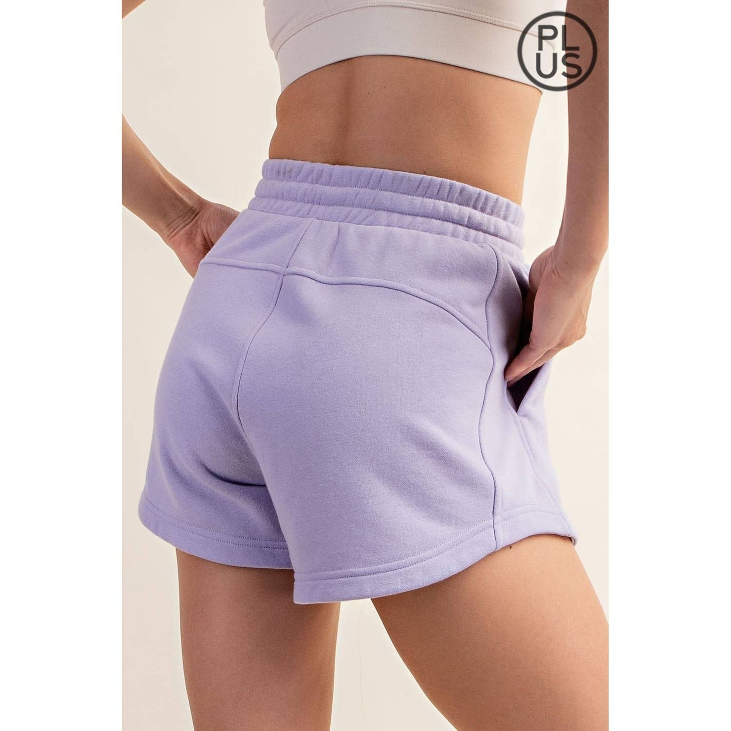 PLUS SIZE FRENCH TERRY BASIC SHORT: Lt Taupe / 1X-2X-3X(3-2-1)