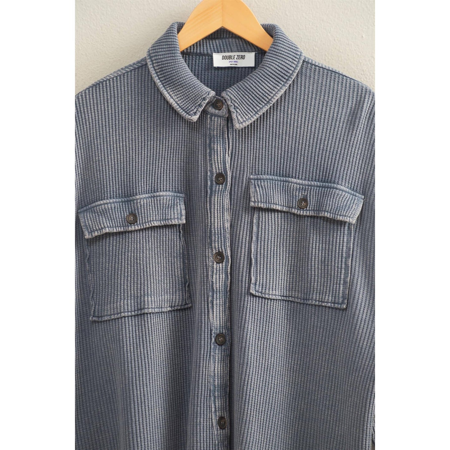 Oversized Mineral Washed Waffle Button Up Shacket: DEEP GREEN / S-M-L(2-2-2)