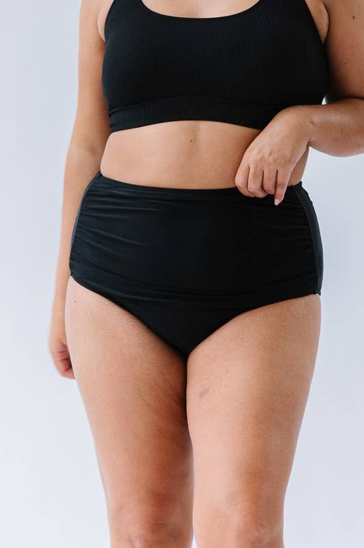 Black HW Ruched Swim Bottoms