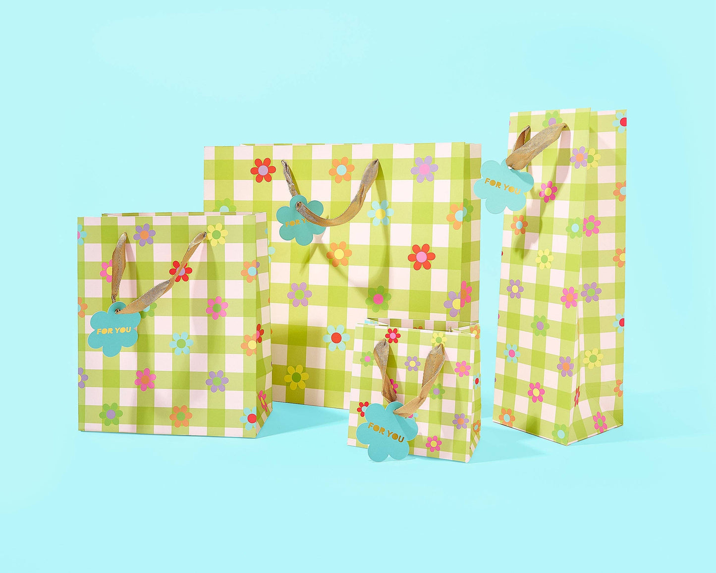 Green Gingham + Flowers Gift Bag