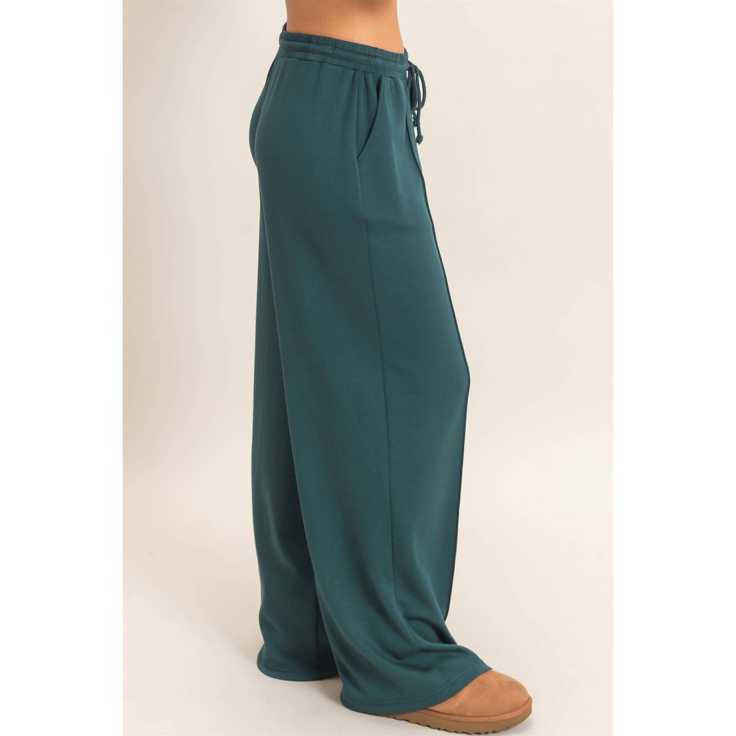 Drawstring Waist Pintuck Wide Leg Pants: DARK RED / S-M-L(2-2-2)