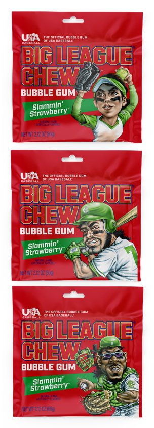 Big League Chew Slamming' Strawberry Gum, 12ct Pouches