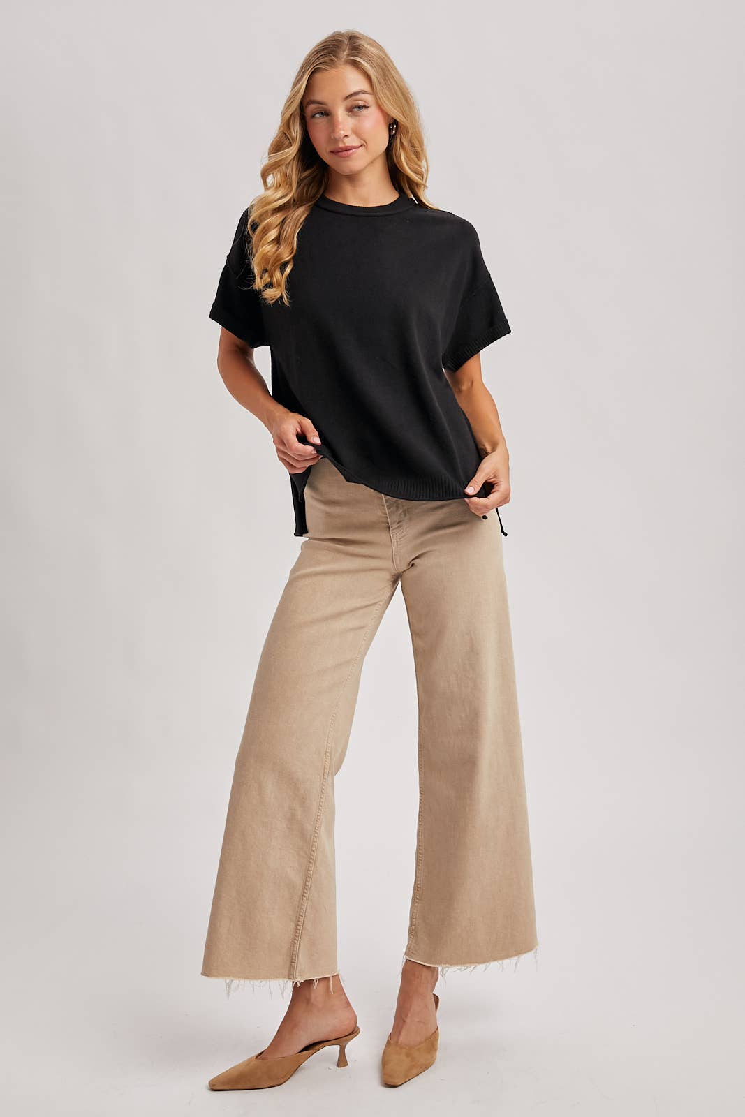 CREW NECK KNIT T-SHIRT: MOCHA