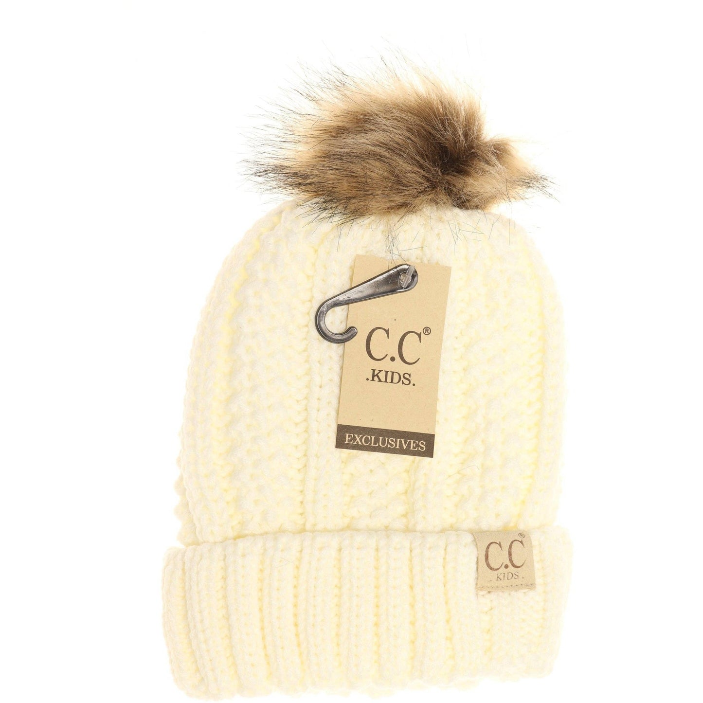 Kids Fuzzy Lined Pom CC Beanie