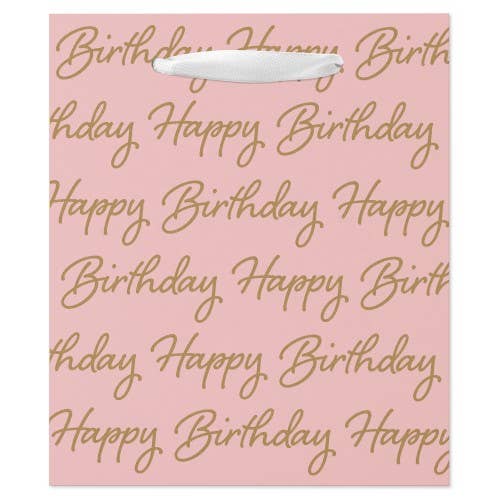 Small Birthday Gift Bag - Script Happy Birthday Pink