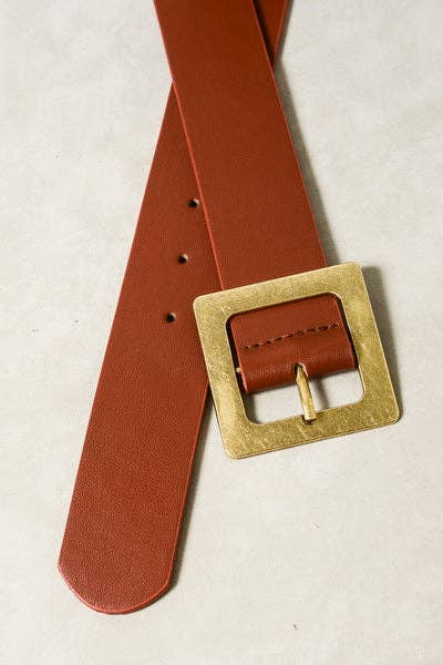 CLASSIC OVERSIZED SQUARE BUCKLE BELTS: BROWN
