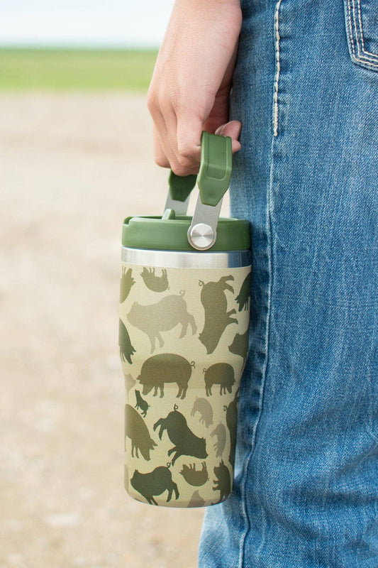 Pig Camo 20oz Kids Bucket Handle Tumbler
