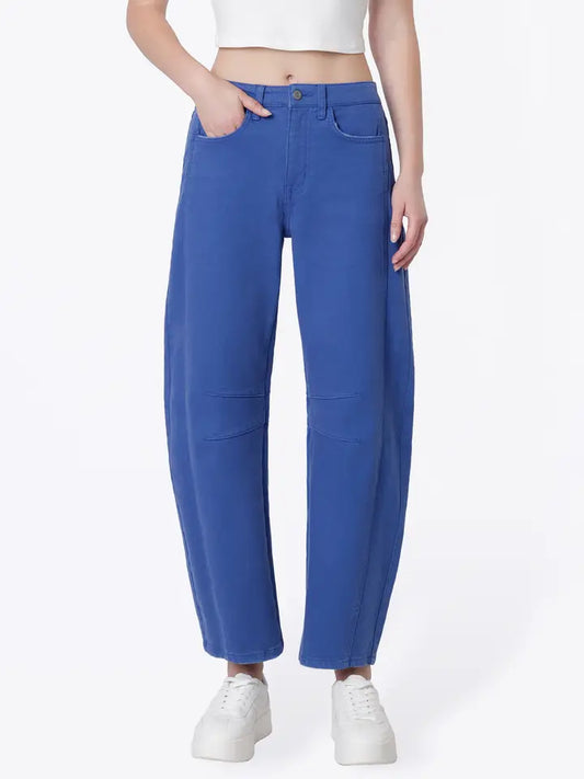 High Rise Blue Darted Barrel Leg