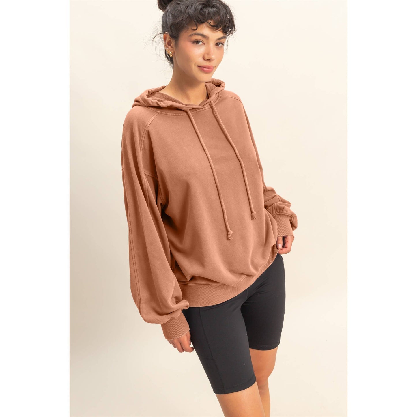Mineral Washed Seam Detail Hoodie: CHESTNUT
