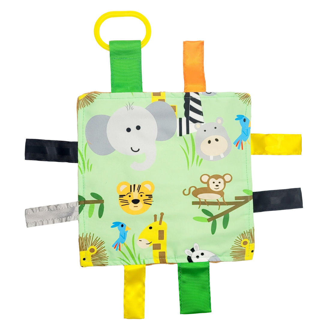 Jungle Zoo Crinkle Tag Square 8x8 Tummy Time Toy 8" x 8"