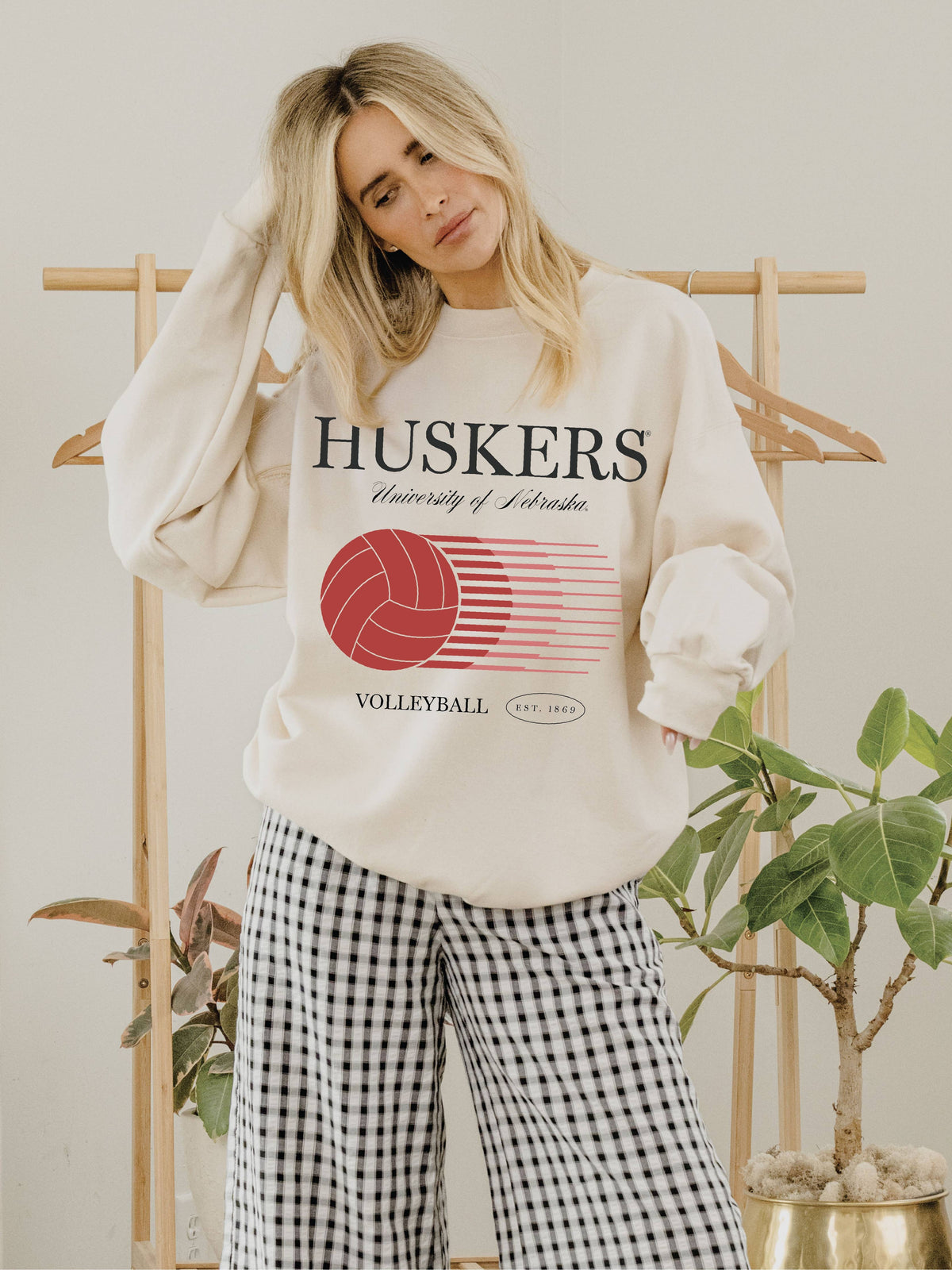 Nebraska Huskers Retro Split Volleyball Natural Sweatshirt: S