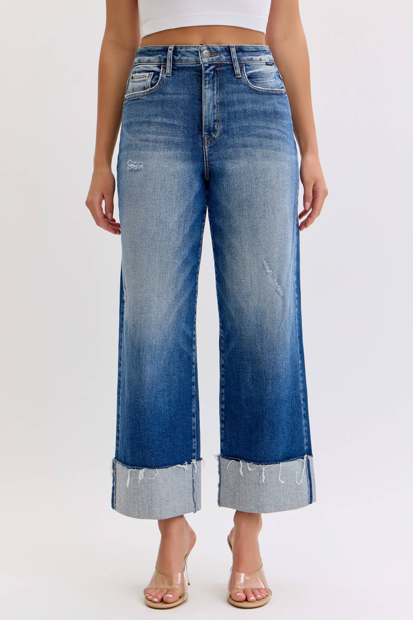 HR Crop Wide Leg W/ Cuff Jeans