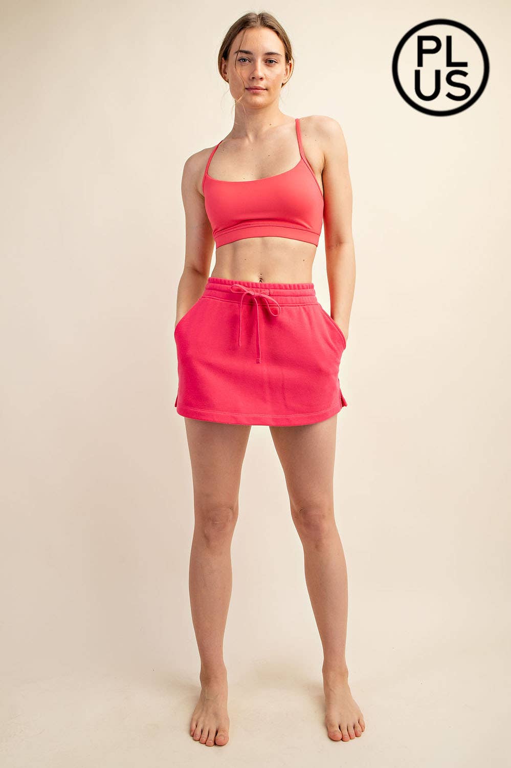PLUS SIZE FRENCH TERRY CASUAL SKORT: LT Taupe / 1X-2X-3X(3-2-1)