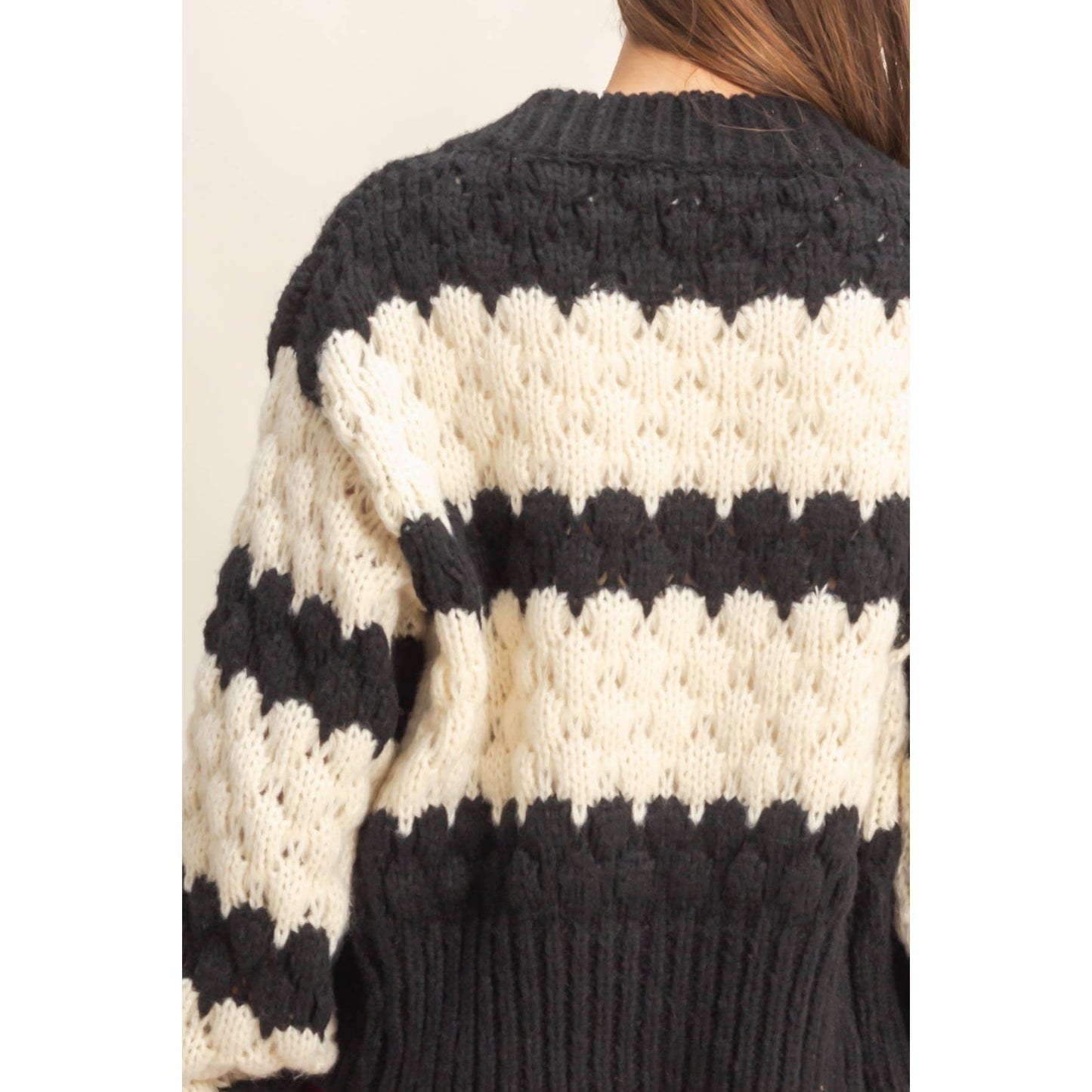 Oversized Cloud Pattern Knit Cardigan: D.GREEN / S-M-L(2-2-2)
