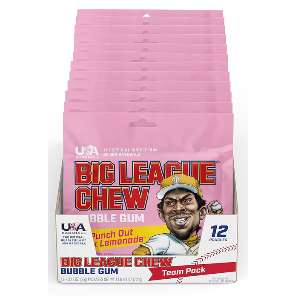 Big League Chew Punch Out Pink Lemonade Gum, 12ct Pouches