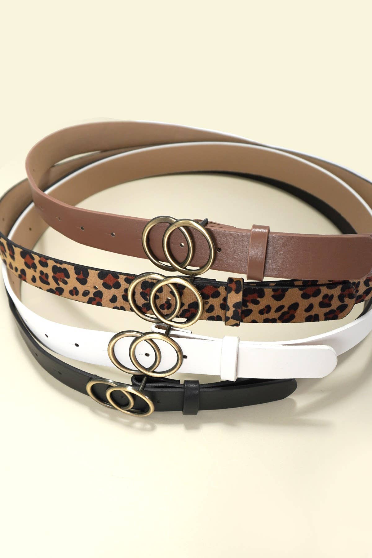 DOUBLE O BUCKLE FAUX LEATHER BELT: Leopard