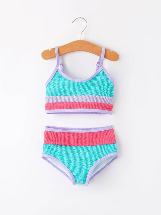 Blue & Red Stripes Kid's Swimsuit