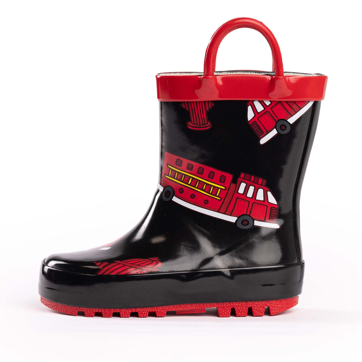Norty New Waterproof Rain Boots - 40742 - Black Firetrucks: 1 Little Kid