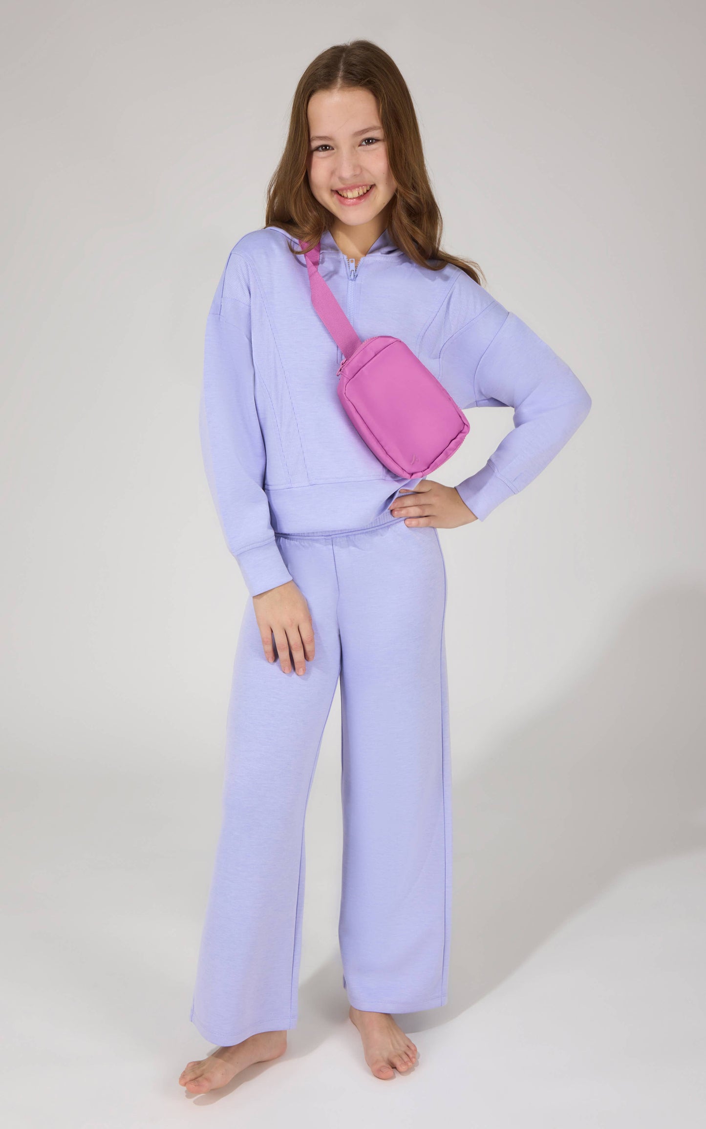 Girl's Half Zip Hoodie, Wide Leg Pant, Bag 3 PCS Set: HTR.LT.GREY/SPICY RED