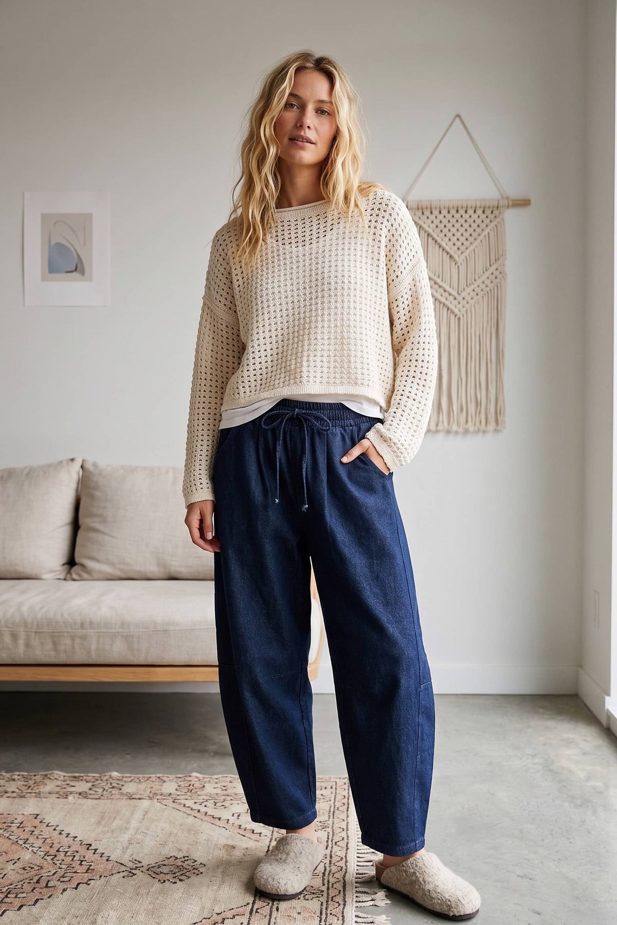 Oversized Washed Barrel Drawstring Pants