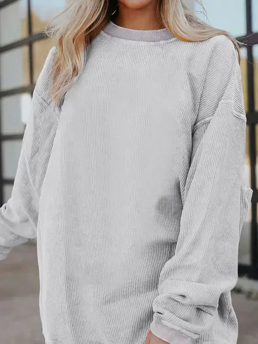 Orange Long Sleeve Ribbed Corded Oversized Sweatshirt: Orange / 100%Polyester / 2XL