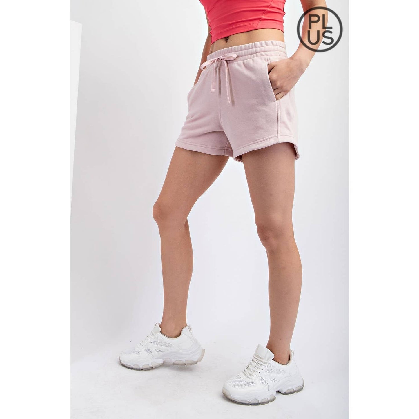PLUS SIZE FRENCH TERRY BASIC SHORT: Lt Taupe / 1X-2X-3X(3-2-1)