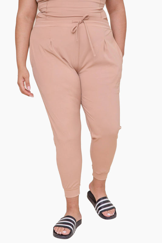 CURVY Solid Pleated Front Joggers