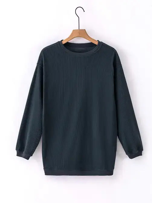 Orange Long Sleeve Ribbed Corded Oversized Sweatshirt: Orange / 100%Polyester / 2XL
