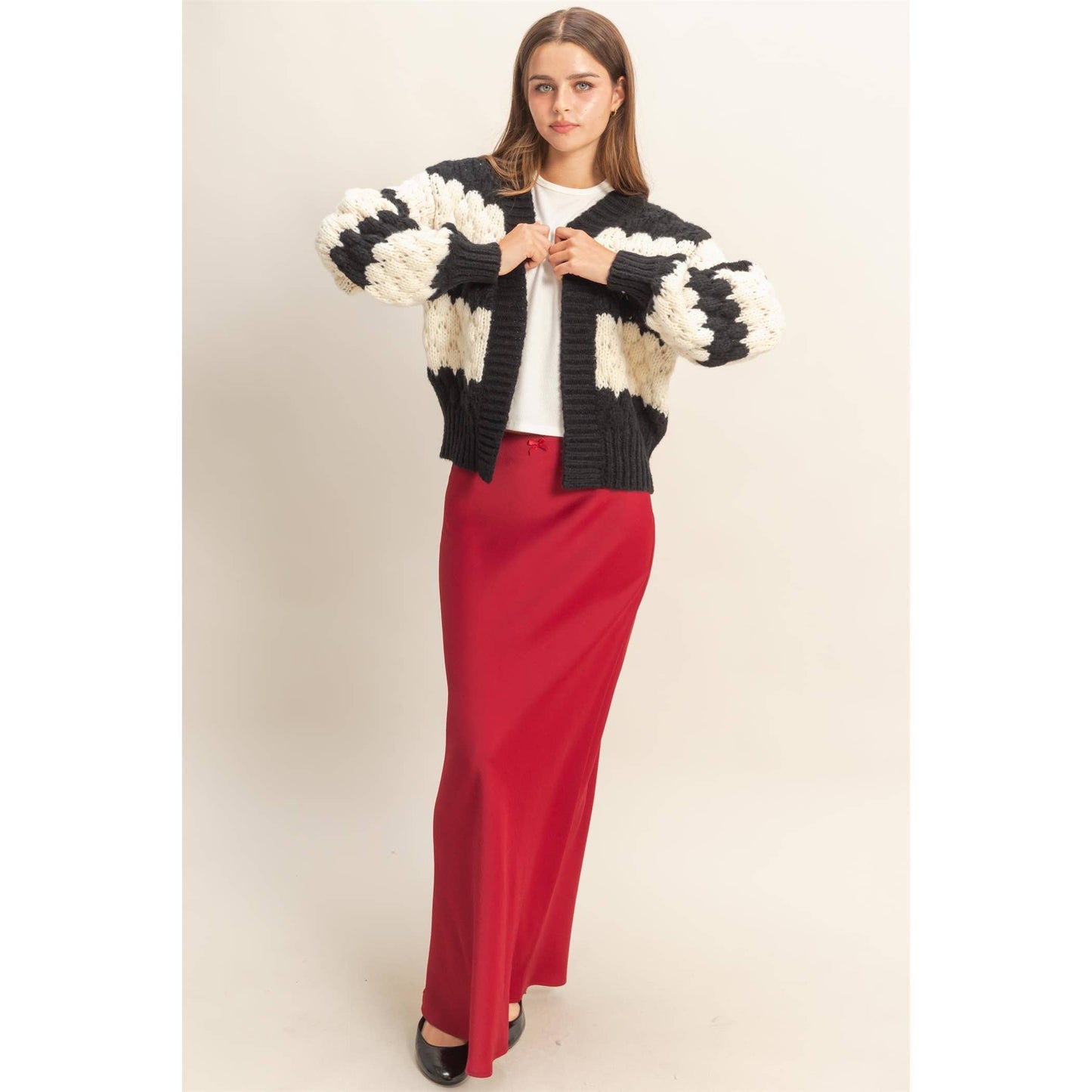 Oversized Cloud Pattern Knit Cardigan: D.GREEN / S-M-L(2-2-2)