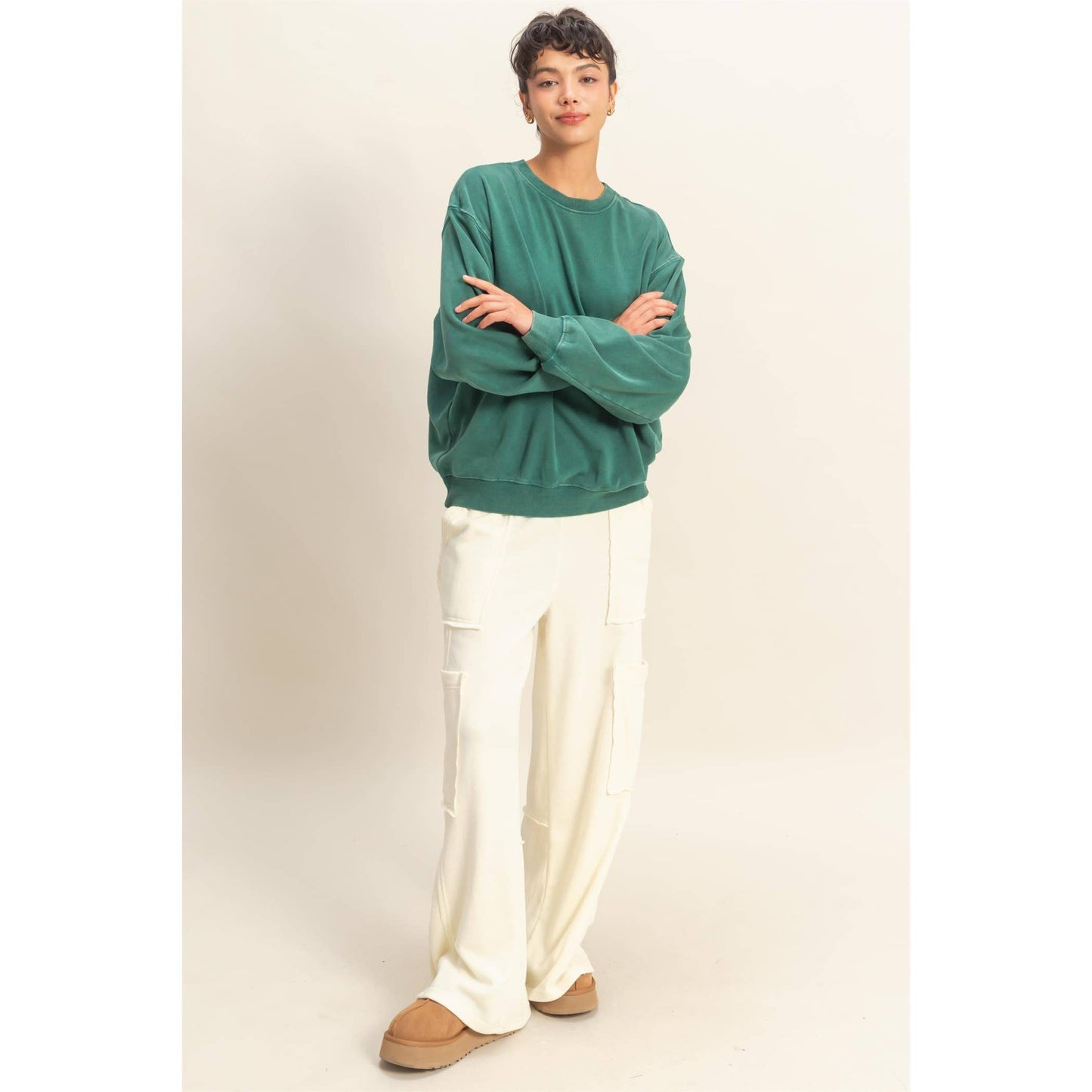 Oversized Mineral Washed Sweatshirt: TAFFY PINK / S-M-L(2-2-2)
