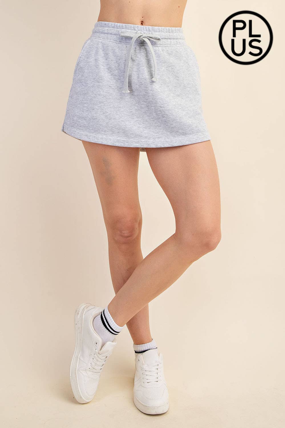 PLUS SIZE FRENCH TERRY CASUAL SKORT: LT Taupe / 1X-2X-3X(3-2-1)