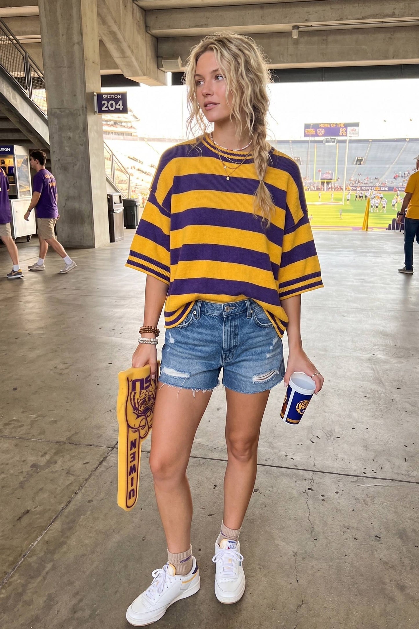 Gameday Stripe Knit Oversized Top: RED/WHITE / L