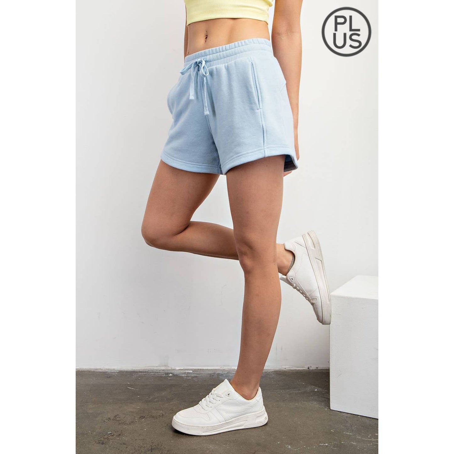 PLUS SIZE FRENCH TERRY BASIC SHORT: Lt Taupe / 1X-2X-3X(3-2-1)