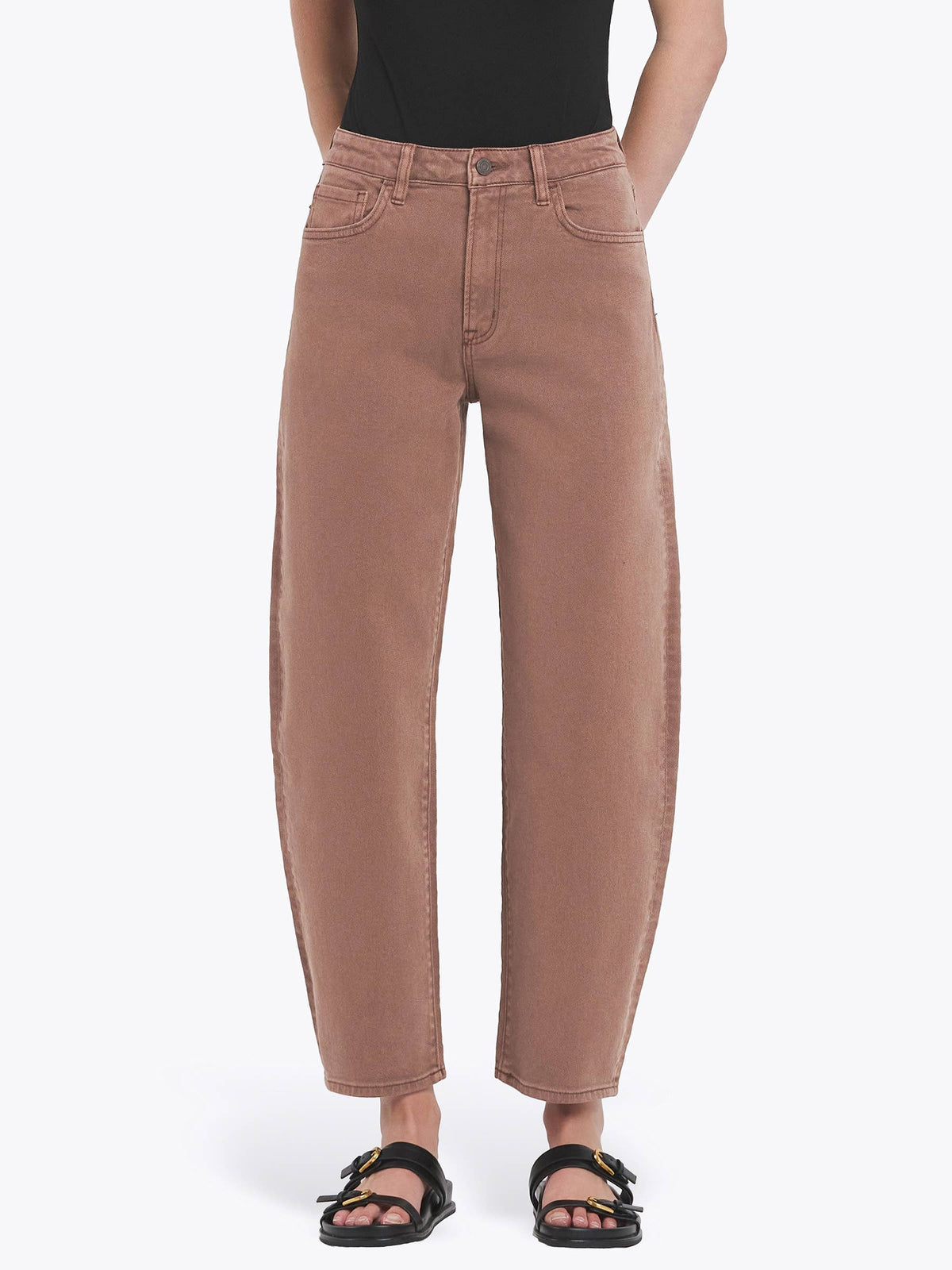 SUPER HIGH RISE BROWN SLIM BARREL JEANS