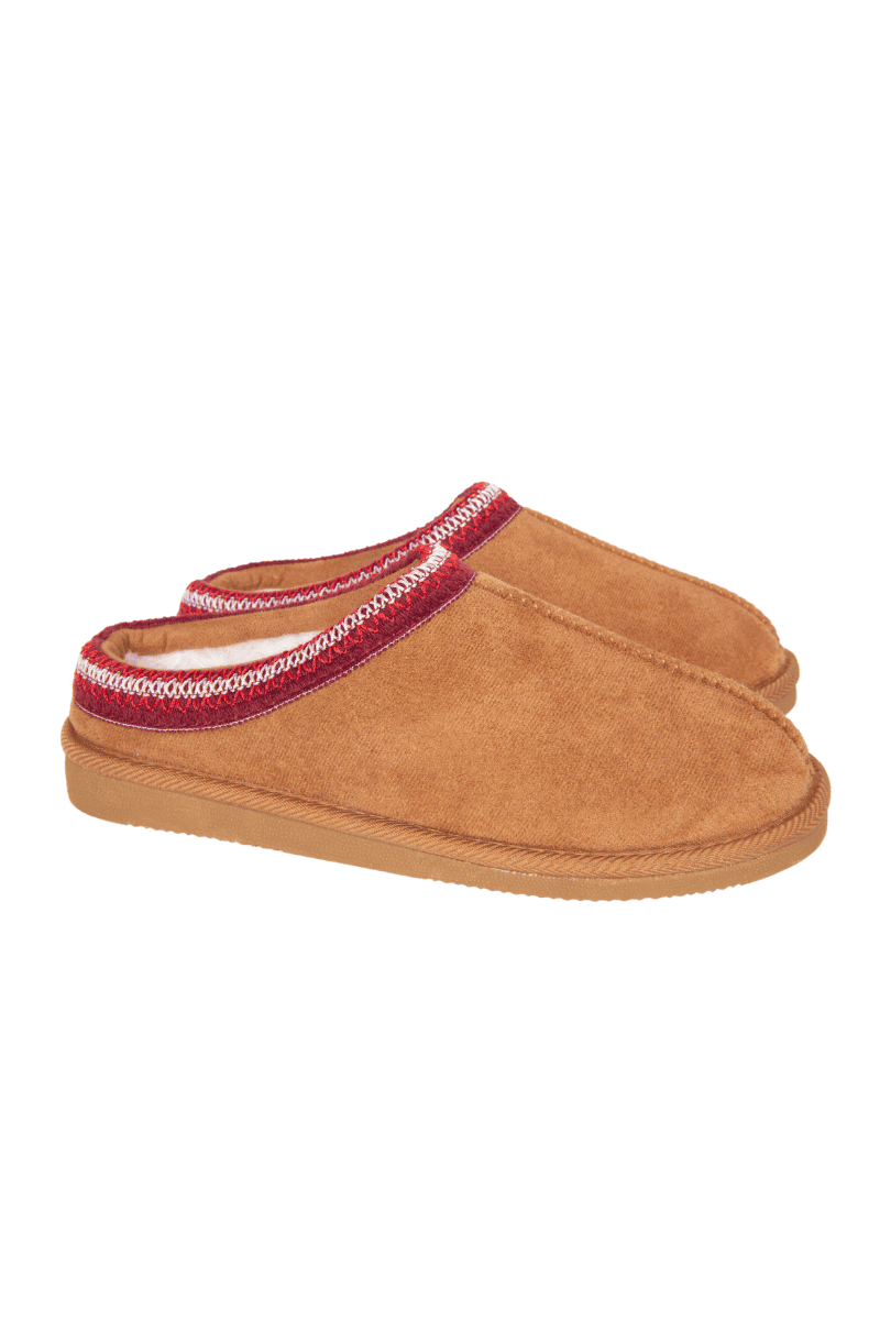 Chestnut Embroidered W slip-ons