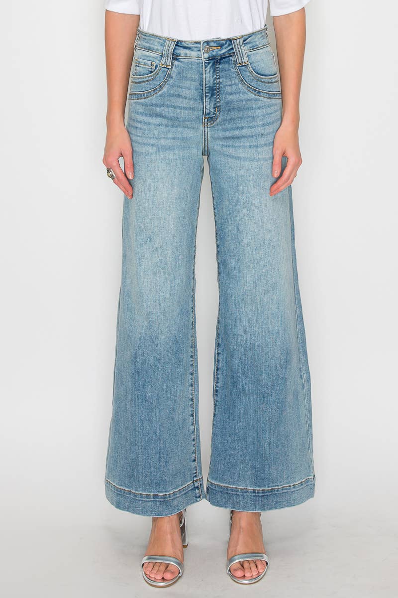 TUMMY CONTROL HIGH RISE A LINE WIDE LEG JEAN