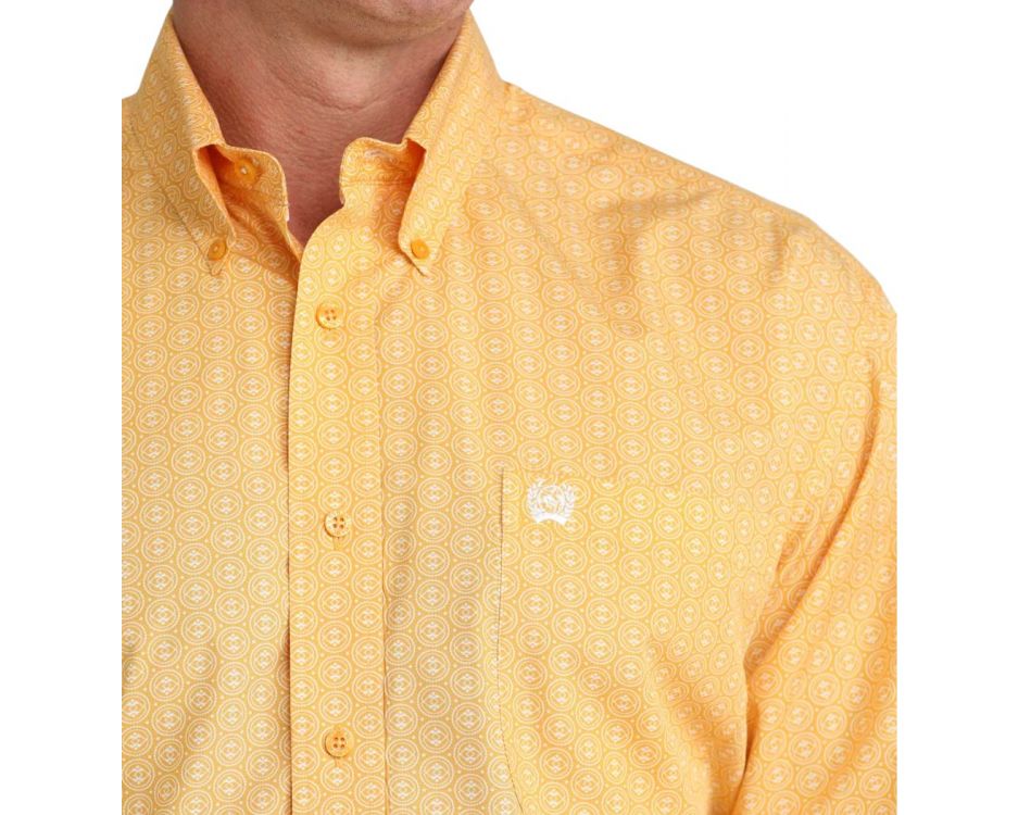Cinch Men's Gold Long Sleeve Print Shirt