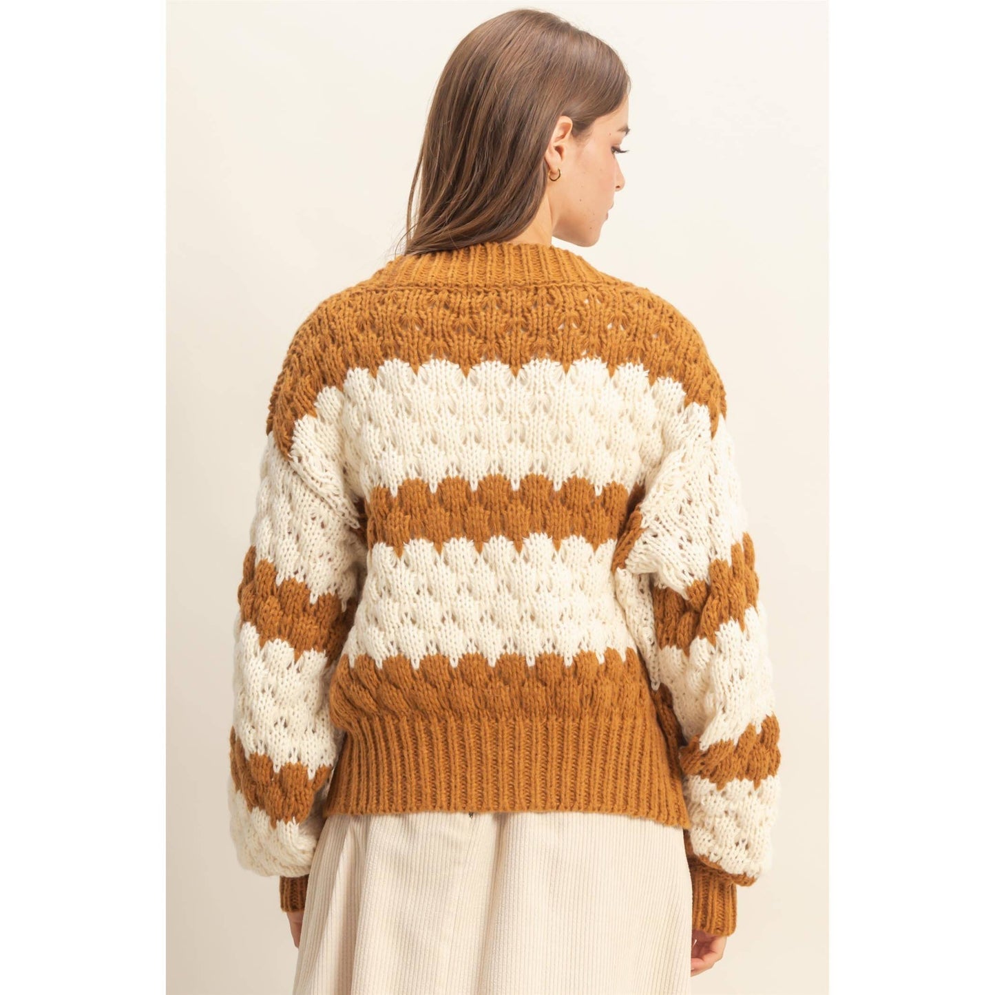 Oversized Cloud Pattern Knit Cardigan: D.GREEN / S-M-L(2-2-2)