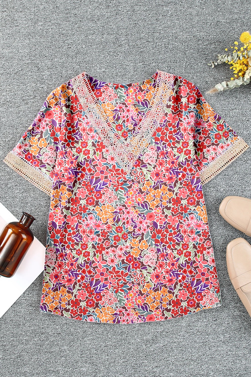 Floral Lace Trim Blouse